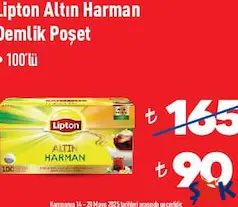 LİPTON ALTIN HARMAN DEMLİK POŞET ÇAY 100'LÜ